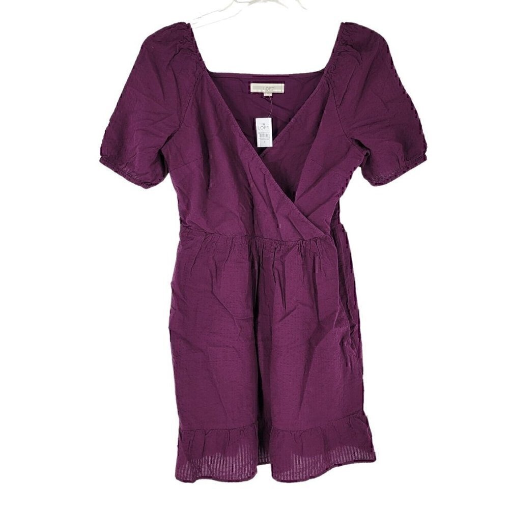 NEW LOFT Purple Crinkle Flounce Puff Sleeve Dress Size 8 whimsigoth fairy